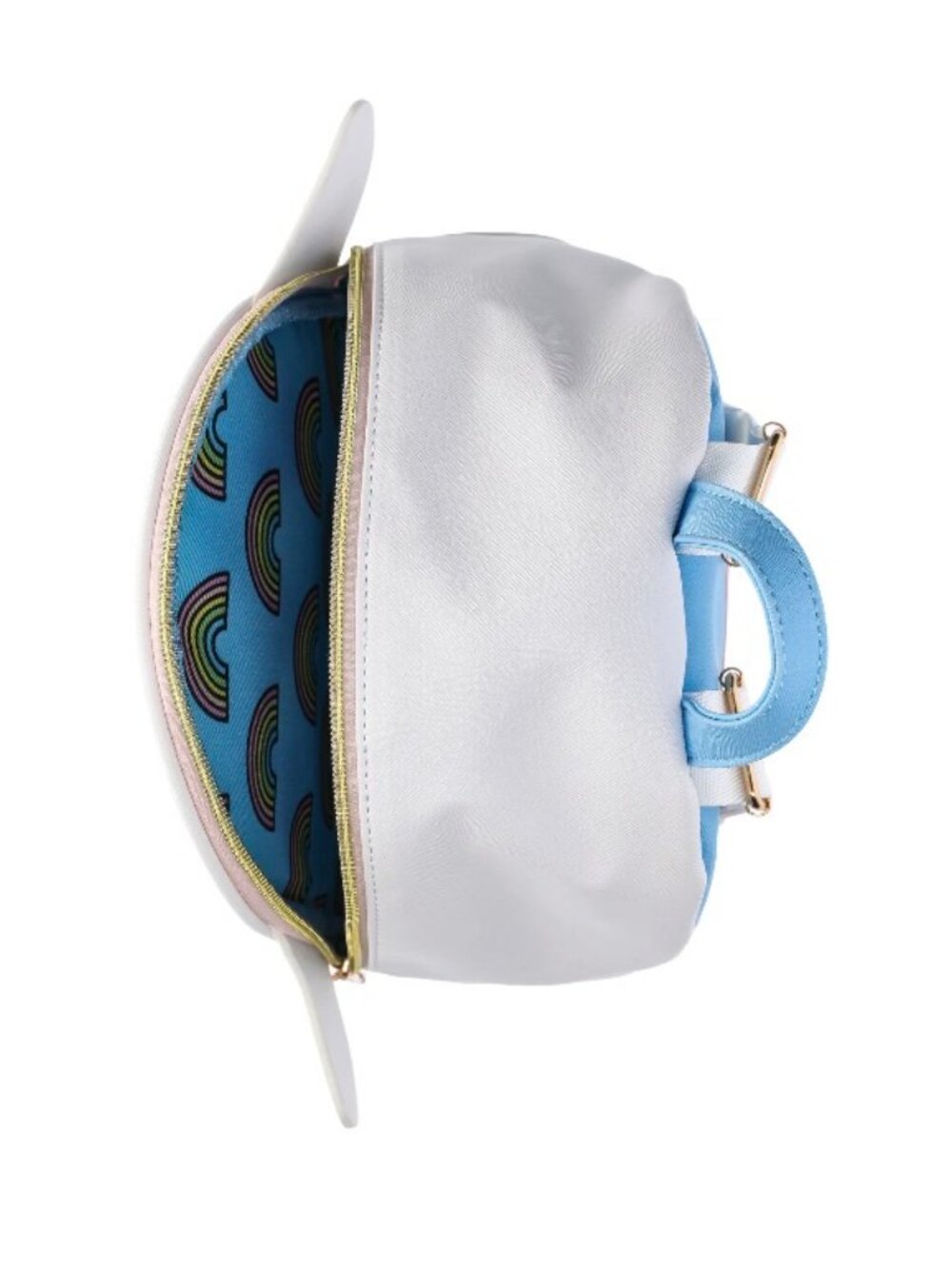 Loungefly Hello Kitty Rainbow Mini Backpack Adjustable White Blue Outer Pockets - Picture 3 of 4
